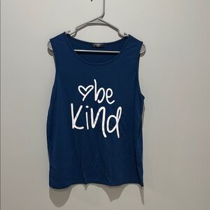 Blue Sleeveless Top with 'Be Kind' Print